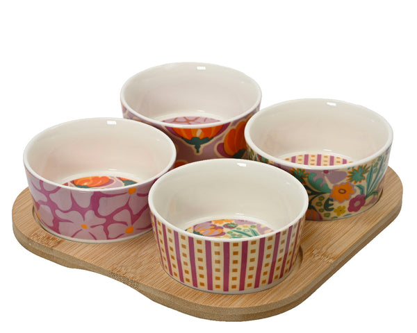 Tapas set porcelain square decal with flower pattern