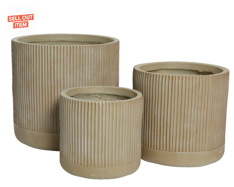 Logan planter fibre clay round vertical rib outdoor