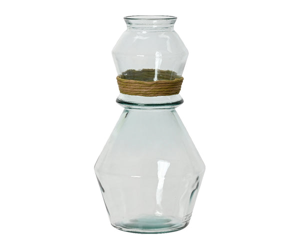Vase recycled glass w raffia