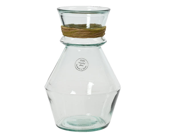 Vase recycled glass w raffia