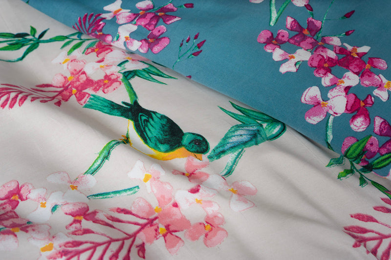 Bird Garden Teal 200 Thread Count Cotton Rich Bedlinen Duvet set - Double Duvet set Bedlinen