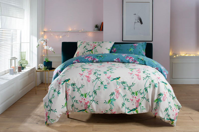 Bird Garden Teal 200 Thread Count Cotton Rich Bedlinen - Super King Duvet set Bedlinen