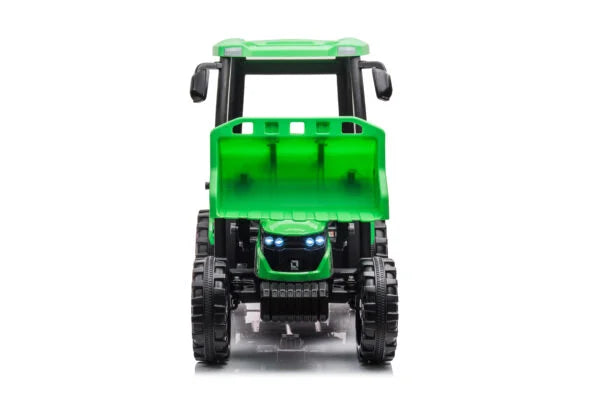 12V Kids Ride On Tractor With Roof Trailer And Front Loader