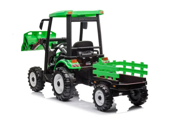 12V Kids Ride On Tractor With Roof Trailer And Front Loader