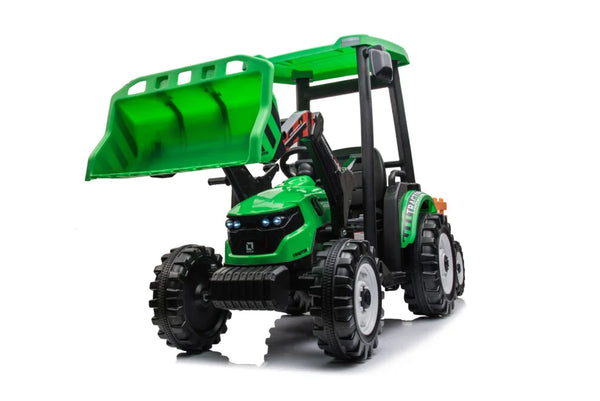 12V Kids Ride On Tractor With Roof Trailer And Front Loader