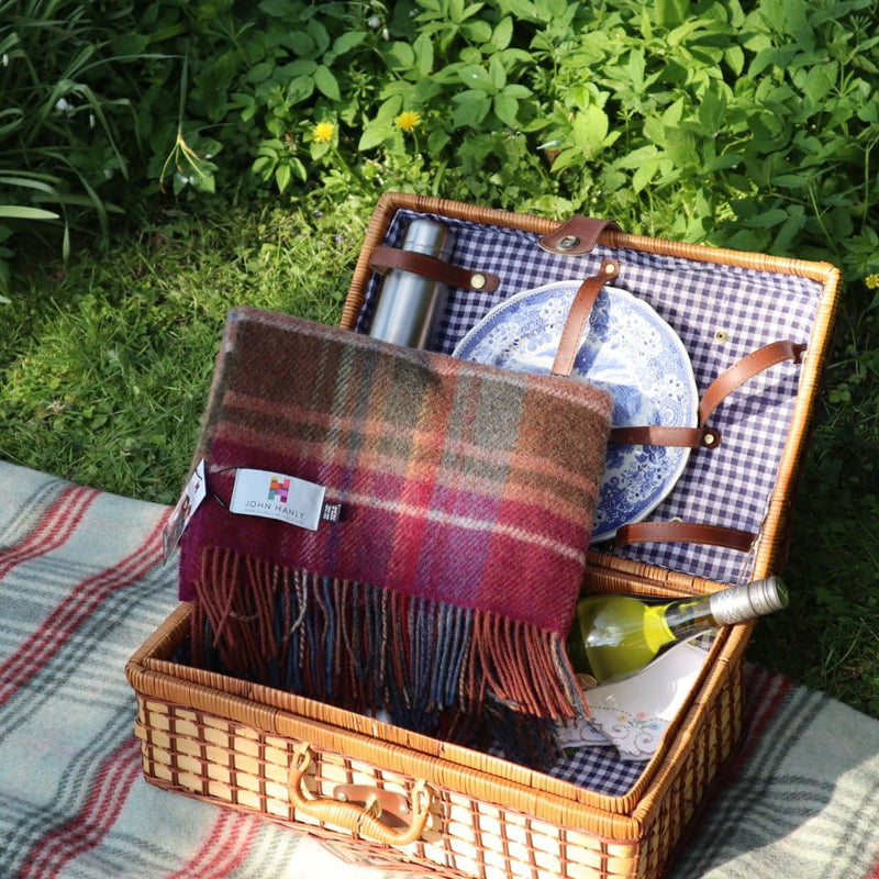 Large Irish Picnic Blanket Denim Green Camel Burgundy Plaid