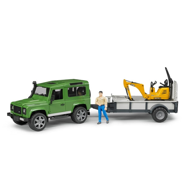 Bruder LAND ROVER DEFENDER TRAILER, JCB MICRO EXCAV. & WORKER