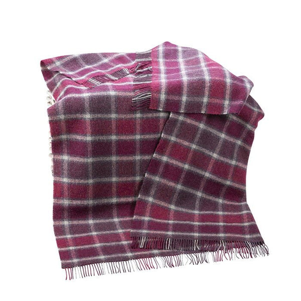 Large Irish Picnic Blanket Berry Red Grey Windowpane