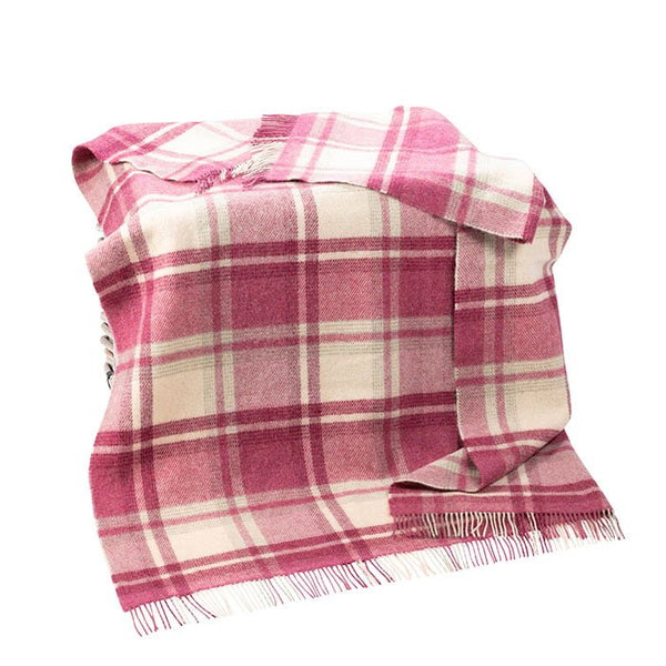 Large Irish Picnic Blanket Natural Pink Mix Plaid