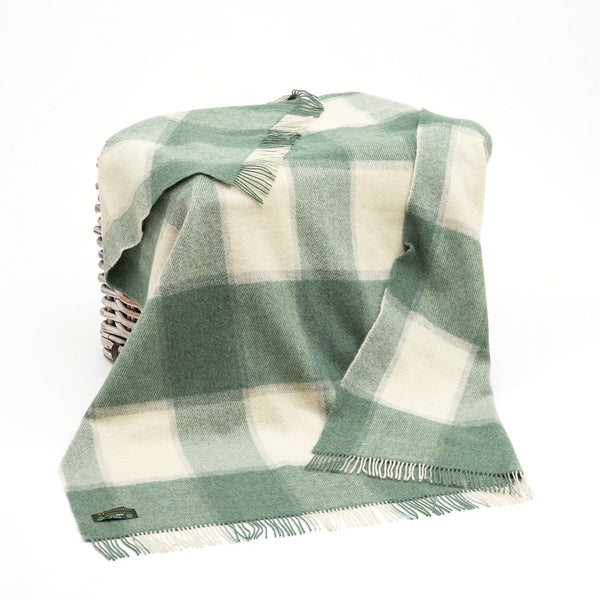 Large Irish Picnic Blanket White Sea Green Block