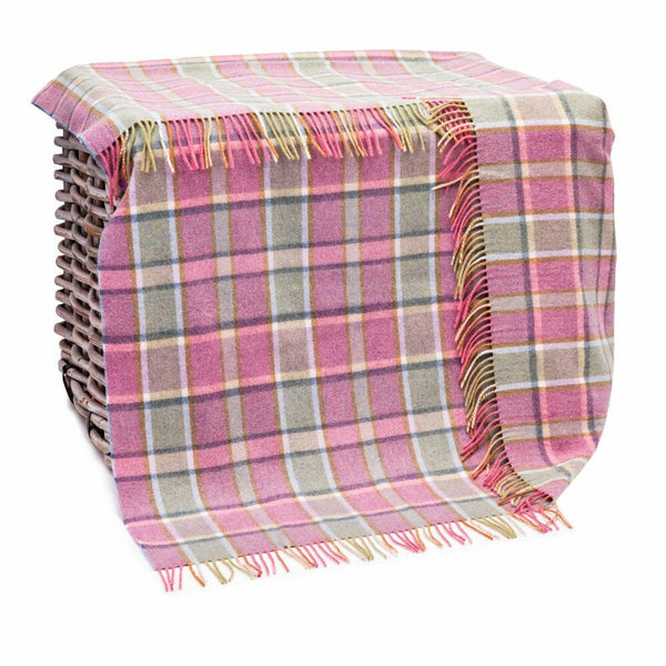 Lambswool Throw Soft Pink Green Check