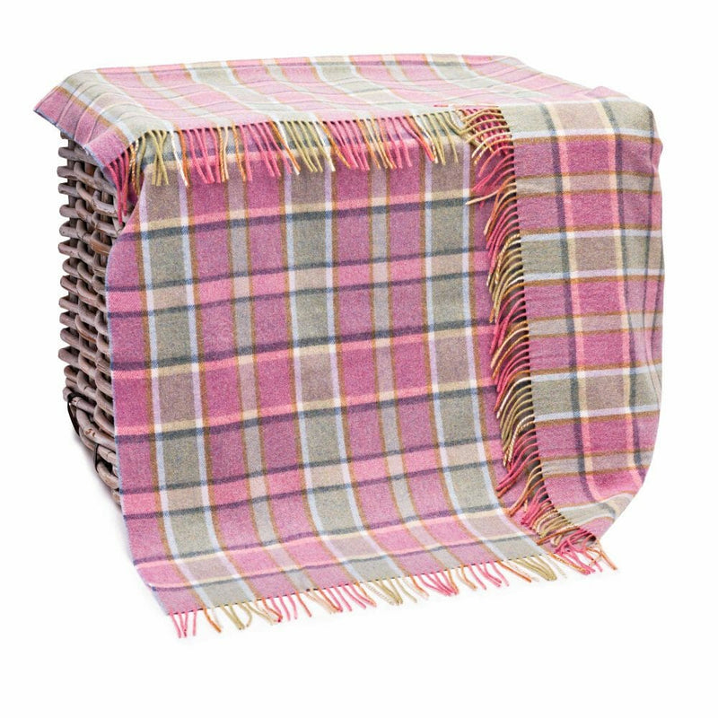 Lambswool Throw Soft Pink Green Check