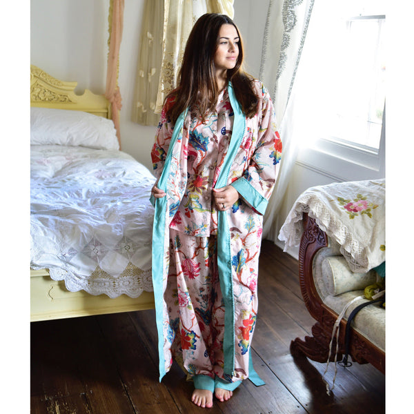 Pink Exotic Flower Ladies Dressing Gown