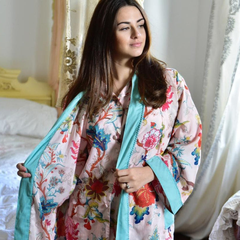 Pink Exotic Flower Ladies Dressing Gown