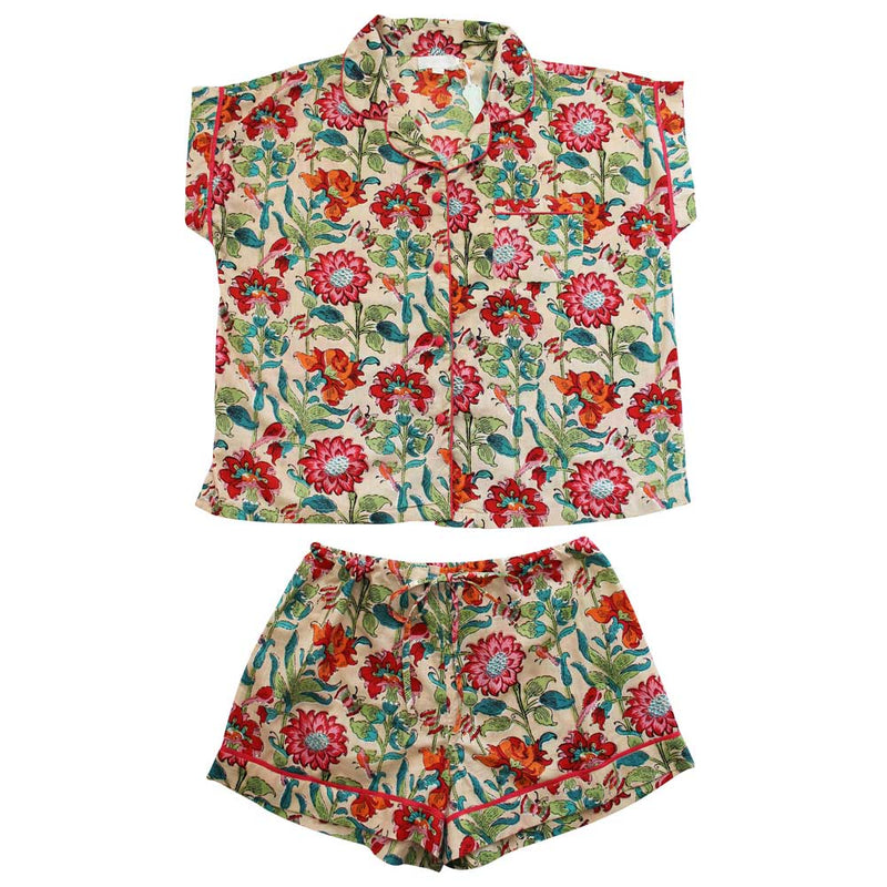 Floral Garden Short Pyjama Set With Piping S/M
