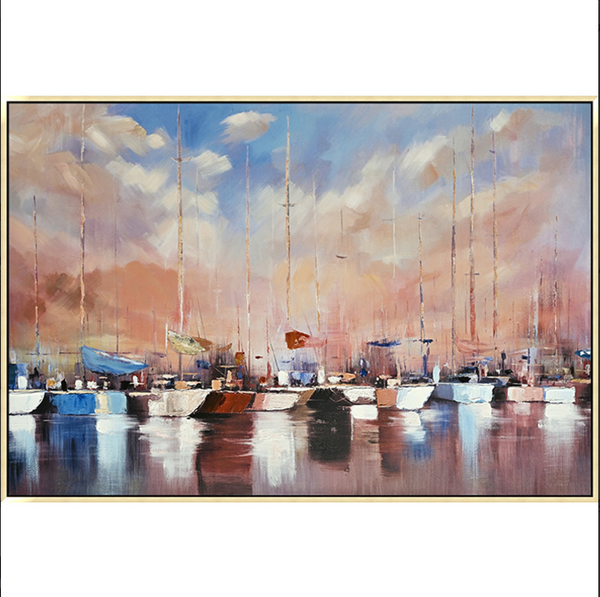 Hand Painted Dawn Harbour  100x150cm