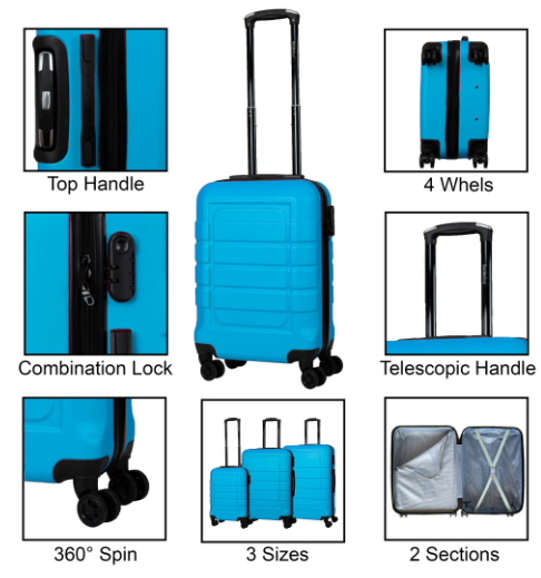 Hard Shell Suitcase with 4 Spinner Wheels Travel Luggage - Blue