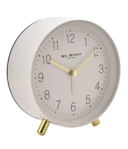 WM. WIDDOP ALARM CLOCK METAL FEET LIGHT & SNOOZE - WHITE