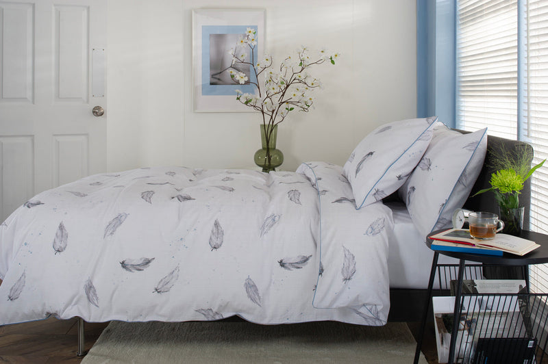 Swirl of Feathers Printed Percale Cotton Duvet Set - Double Duvet set Bedlinen