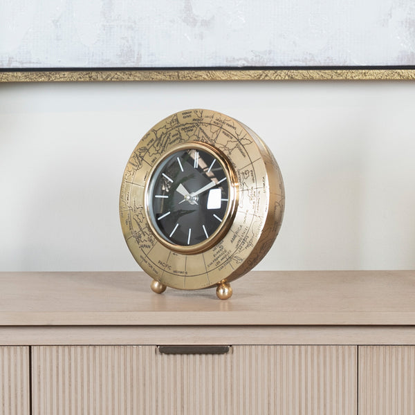 Globe mantel clock round brass