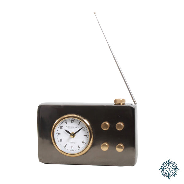 George and co radio clock w/ariel nickel and antique brass