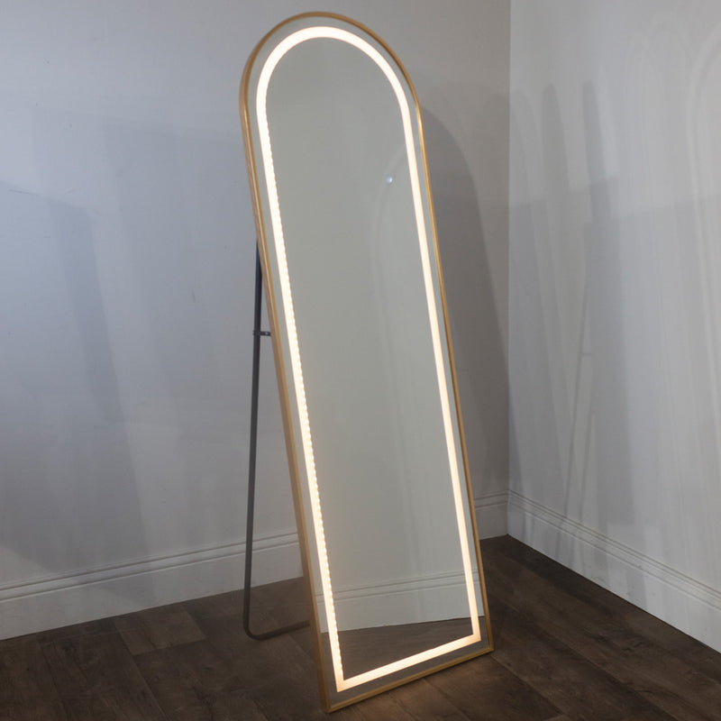 Modena led cheval arch mirror gold 160 x 50cm