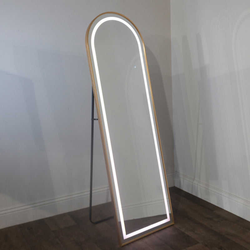 Modena led cheval arch mirror gold 160 x 50cm