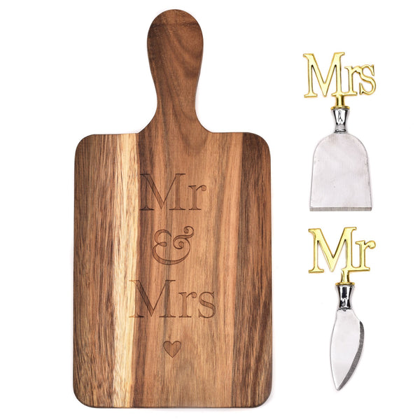 AMORE PADDLE BOARD AND CHEESE KNIVES "MR & MRS"