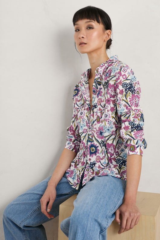 Larissa Organic Cotton Shirt - Floral Terrain Chalk