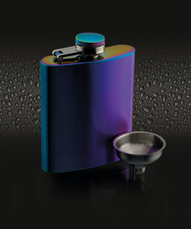 BarCraft Exotic Rainbow Hip Flask with Easy Pour Funnel