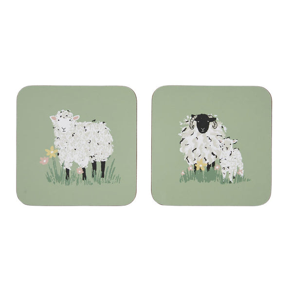 Woolly Sheep Coasters - 4 Pack One Size in Green