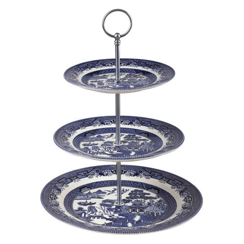 Churchill Blue Willow Pattern 3 Tier Cake Stand