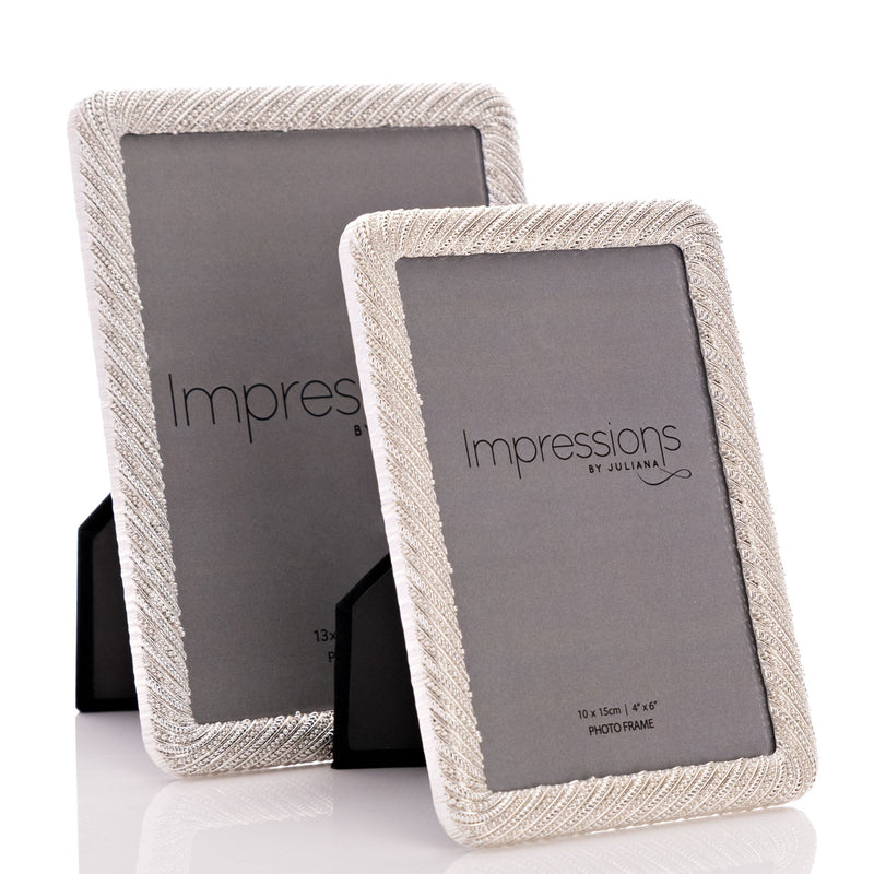 HOVER TO ZOOM IMAGES IMPRESSIONS SILVER TEXTURED EFFECT PHOTO FRAME 5" X 7"