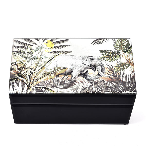 HESTIA VINTAGE ELEPHANT PRINT JEWELLERY BOX 21 X 13. X 8 CM