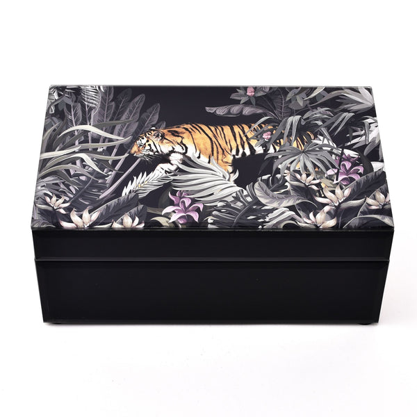 HESTIA VINTAGE TIGER PRINT JEWELLERY BOX 21 X 13 X 8.5 CM