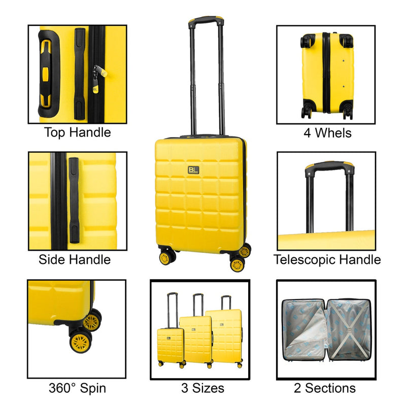 Hard Shell Suitcase with 4 Spinner Wheels Travel Luggage - Yellow