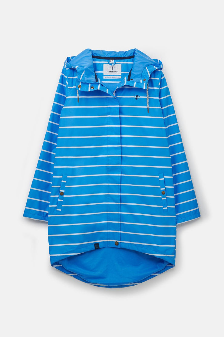 Long Beachcomber Jacket - Azure Blue Stripe