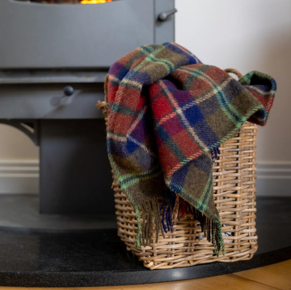 Large Irish Picnic Blanket Loden Navy Claret