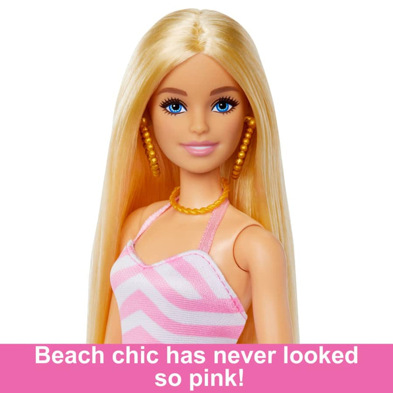 Blonde Barbie Doll With Swimsuit And Beach