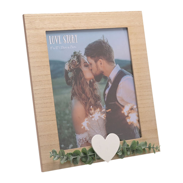 LOVE STORY RUSTIC FRAME WITH HEART AND LEAVES - 8" X 10"