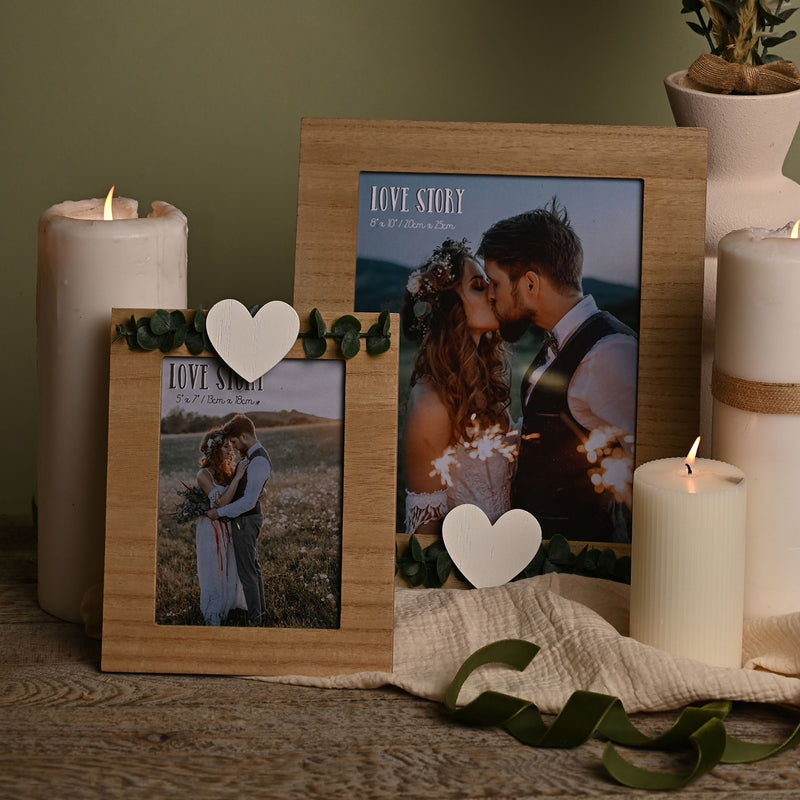 LOVE STORY RUSTIC FRAME WITH HEART AND LEAVES - 8" X 10"