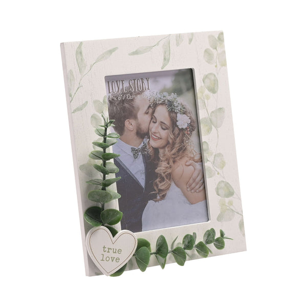 LOVE STORY 'TRUE LOVE' WHITE FRAME WITH LEAVES - 4" X 6"