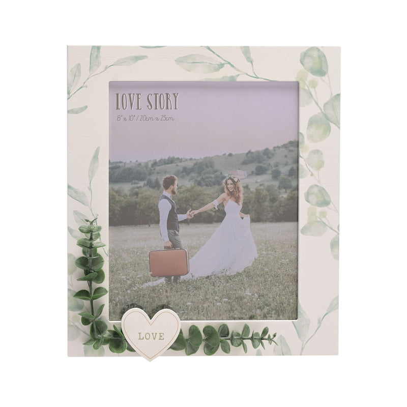 LOVE STORY 'OUR LOVE STORY' WHITE FRAME WITH LEAVES - 8" X 10"