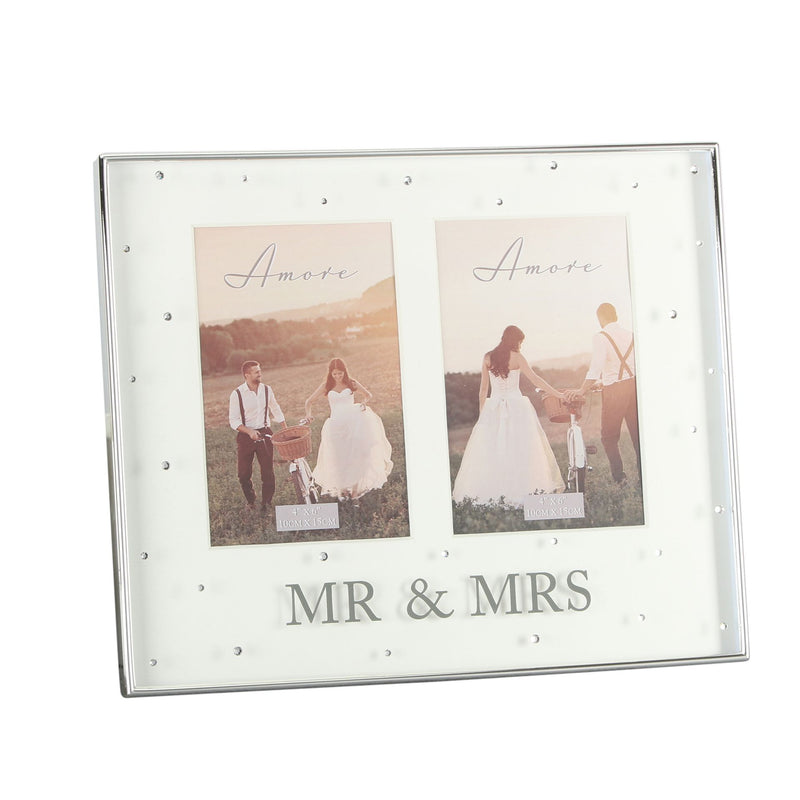AMORE SILVERPLATED BOX FRAME DOUBLE 4" X 6" MR & MRS