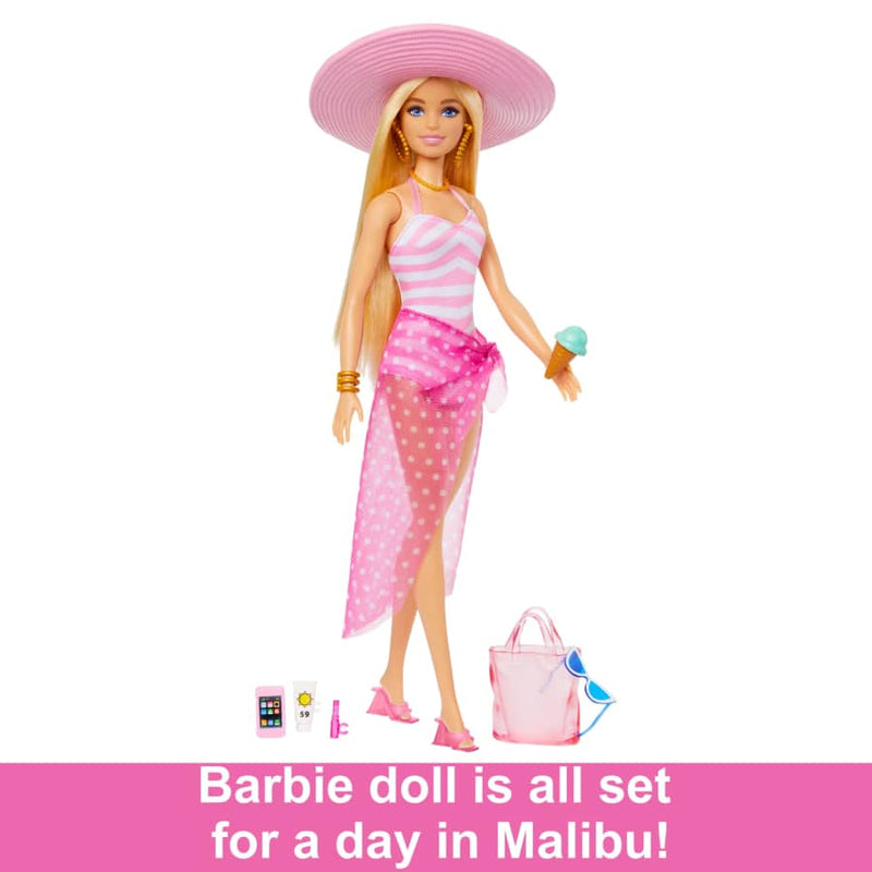 Blonde Barbie Doll With Swimsuit And Beach