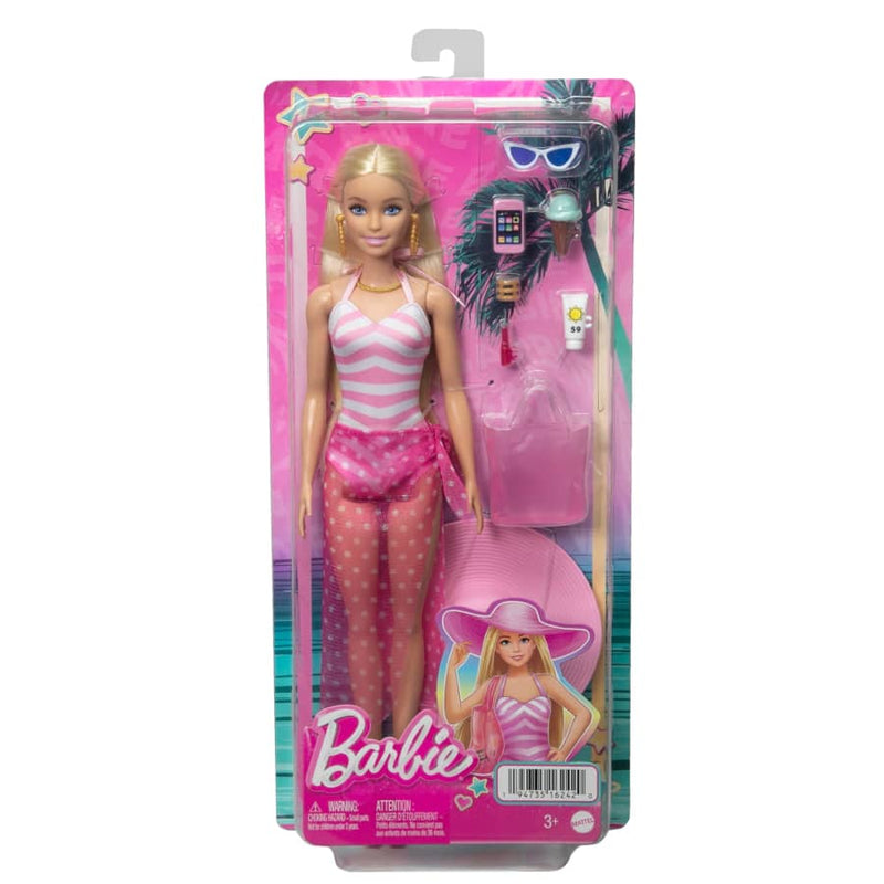 Blonde Barbie Doll With Swimsuit And Beach