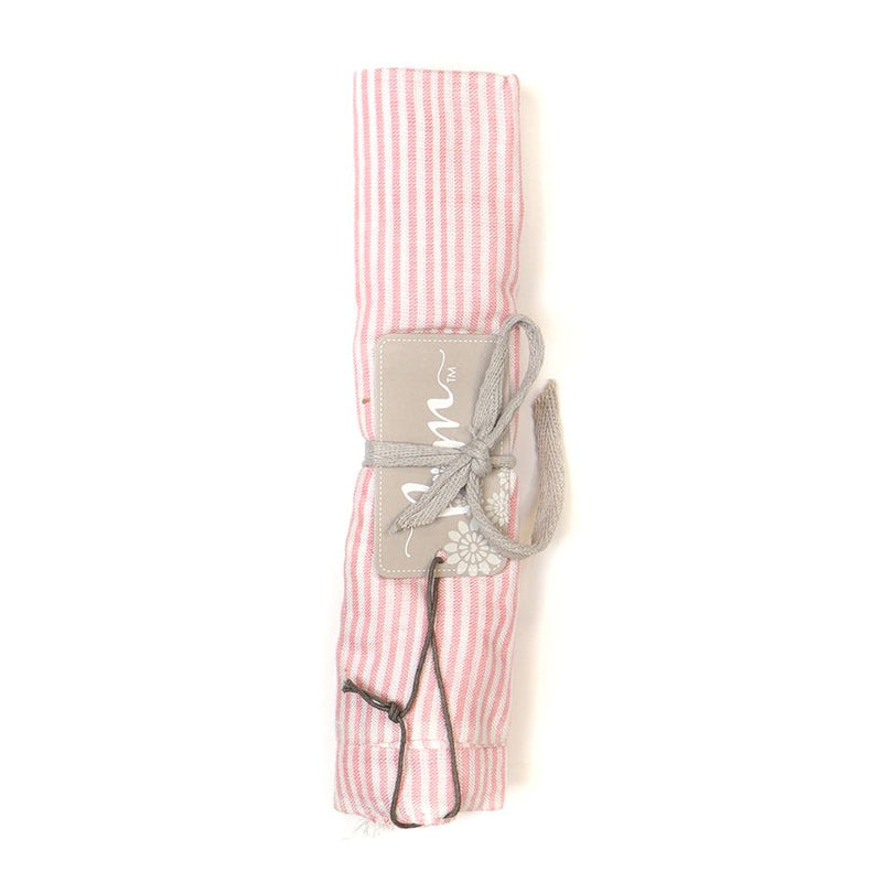 White viscose scarf with fine pink stripes and colour block