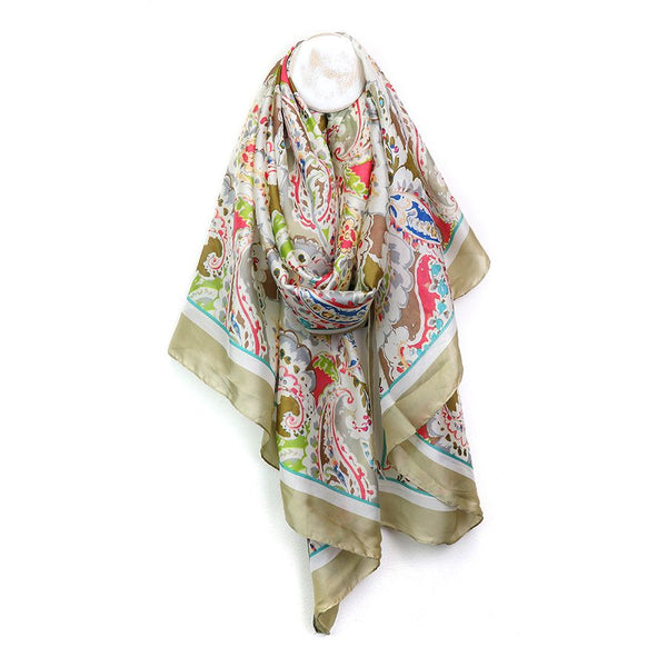 Beige mix silky floral paisley print scarf
