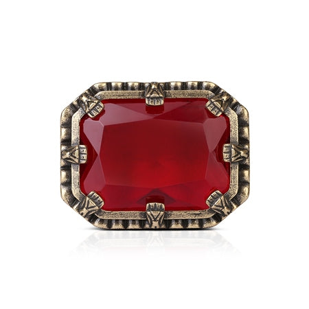 Rectangle Brooch with Red Stone