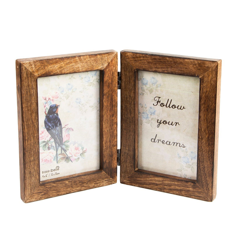 Double Brown Wood Photo Frame